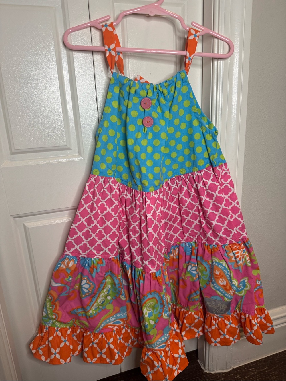 Eleanor Rose Tiered Girl's Sundress - Bright Pink, Blue & Orange